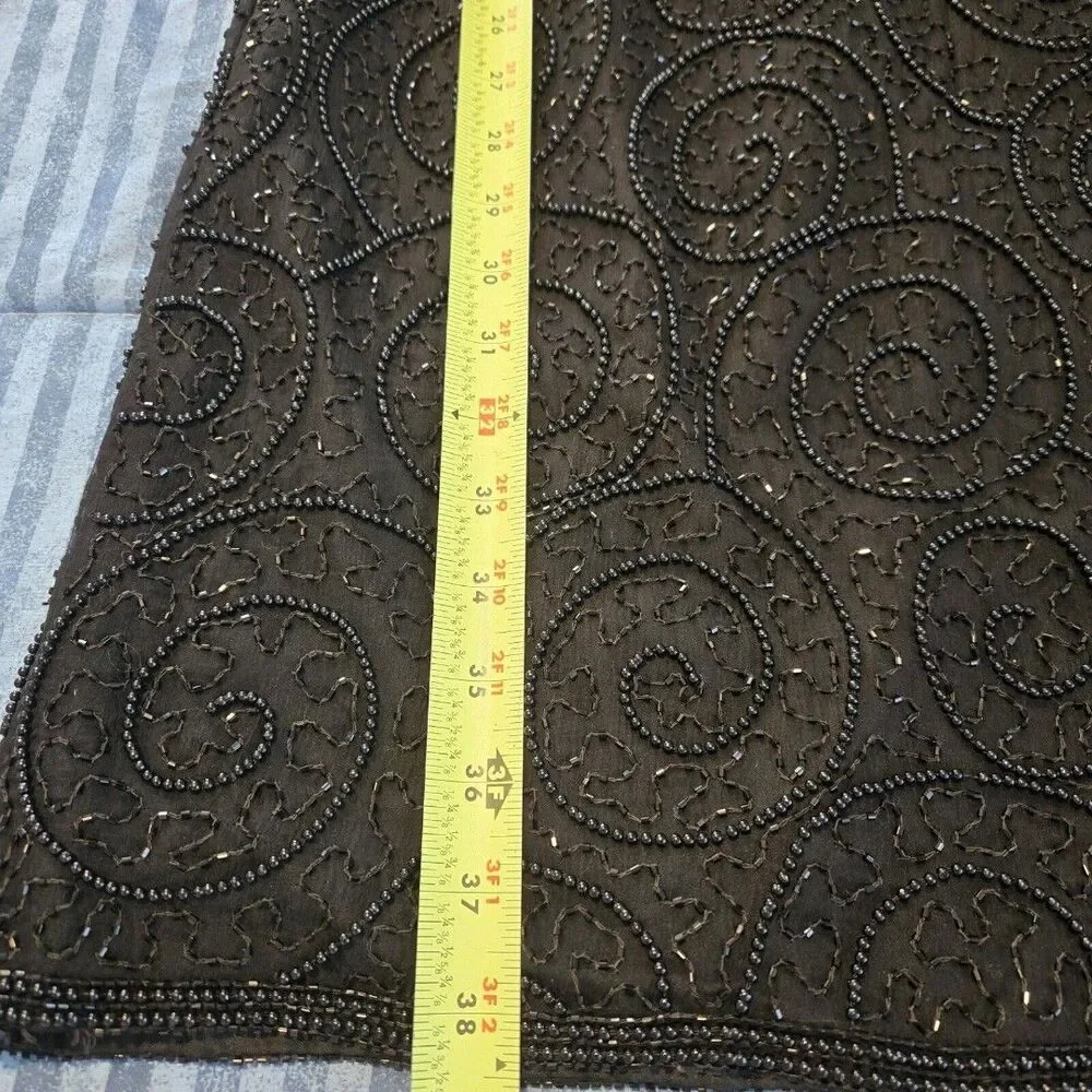 Vintage Jewel Queen 100% Pure Silk Beaded Dress Black Hand Embroidered SZ 8